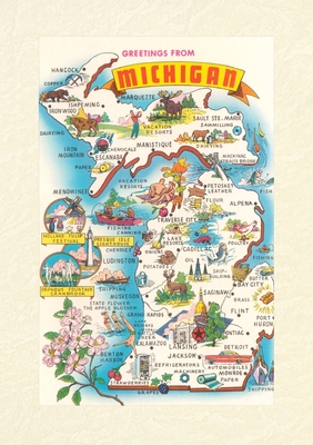 Vintage Lined Notebook Greetings from Michigan, Map - 