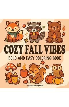 Poza produsului Bold & Easy Cozy Fall Vibes Coloring Book: Cute Autumn Animal Stress Relief Coloring - 
