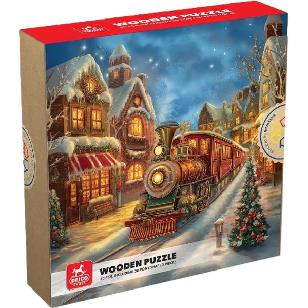 Puzzle 50 din lemn: Trenul lui Mos Craciun