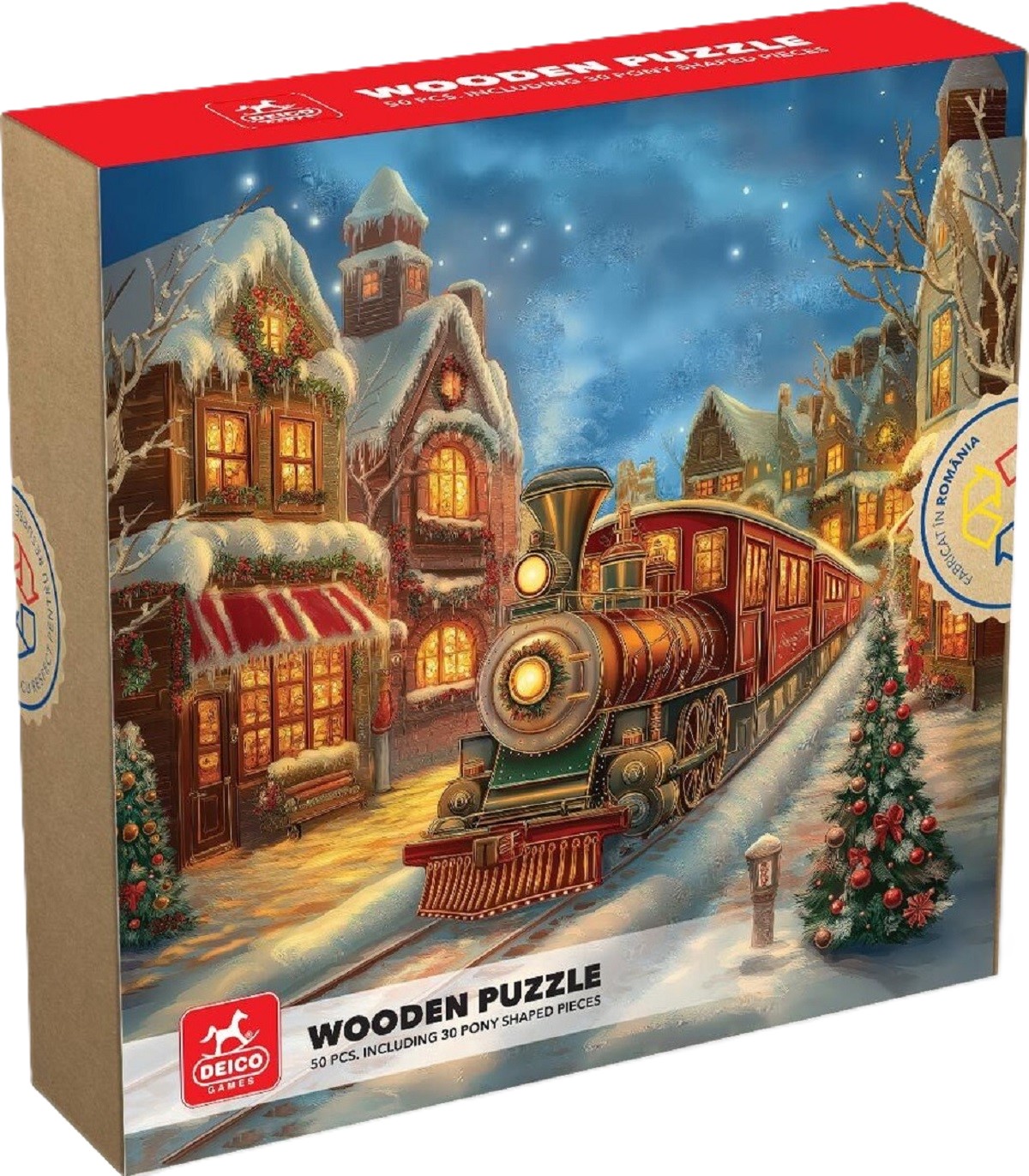 Puzzle 50 din lemn: Trenul lui Mos Craciun