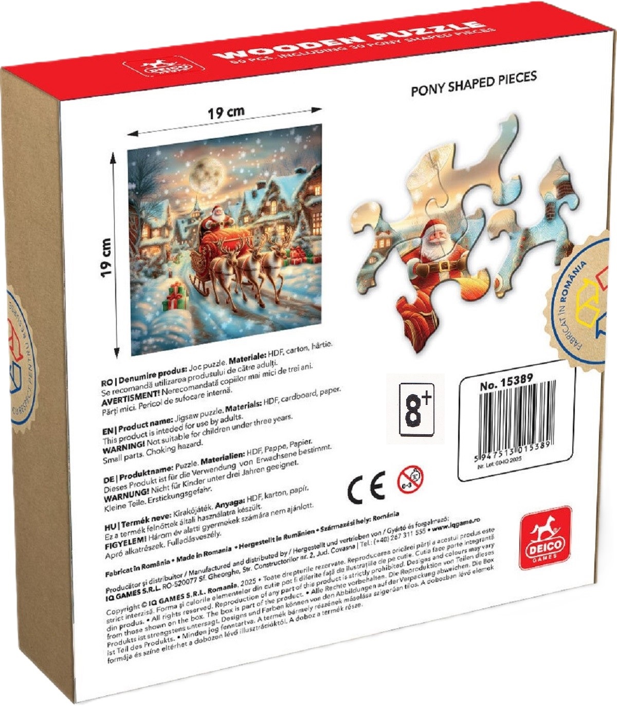 Puzzle 50 din lemn: Sania lui Mos Craciun