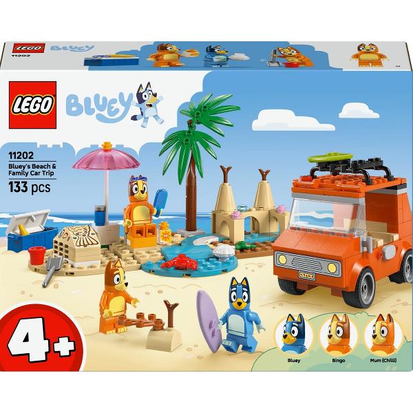Lego Bluey. Calatoria familiei lui Blue cu masina la plaja