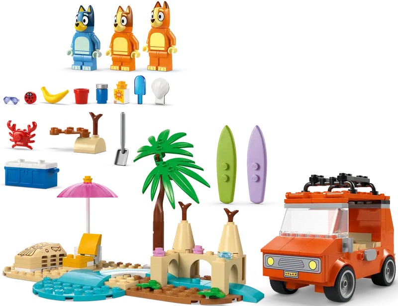 Lego Bluey. Calatoria familiei lui Blue cu masina la plaja