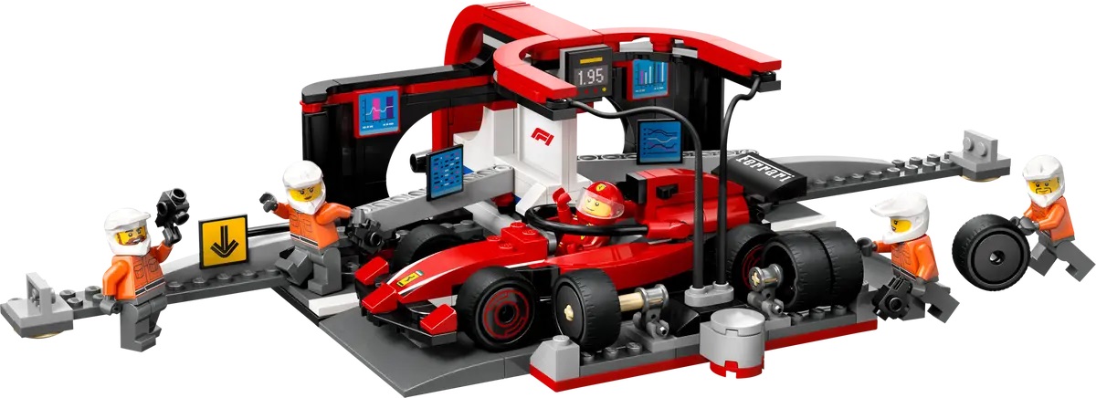 Lego City. Boxa si mecanici F1 cu masina Ferrari