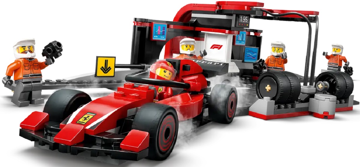 Lego City. Boxa si mecanici F1 cu masina Ferrari