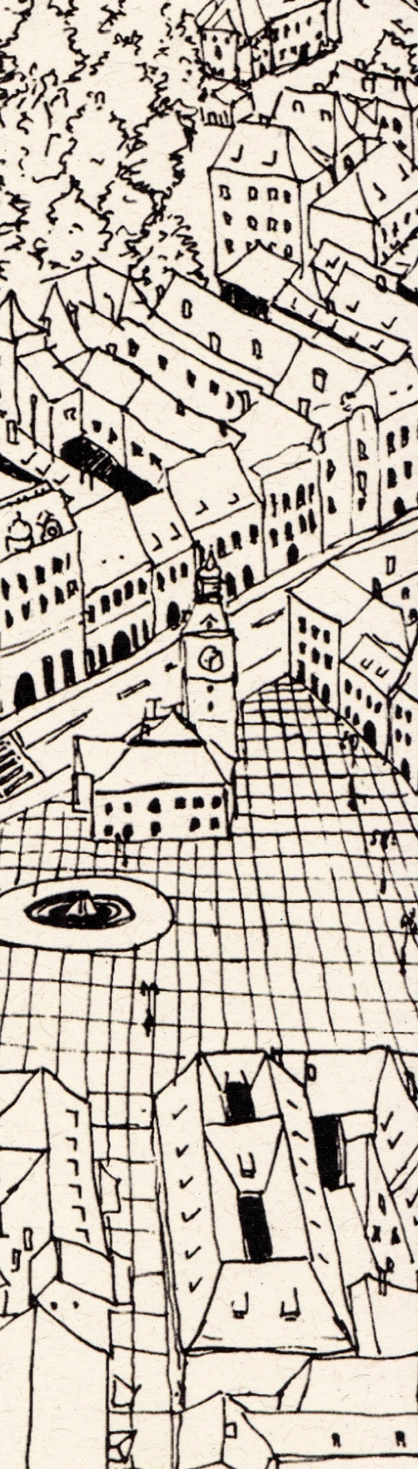 Semn de carte: Brasov. Piata Sfatului si Biserica Neagra. Alb-negru