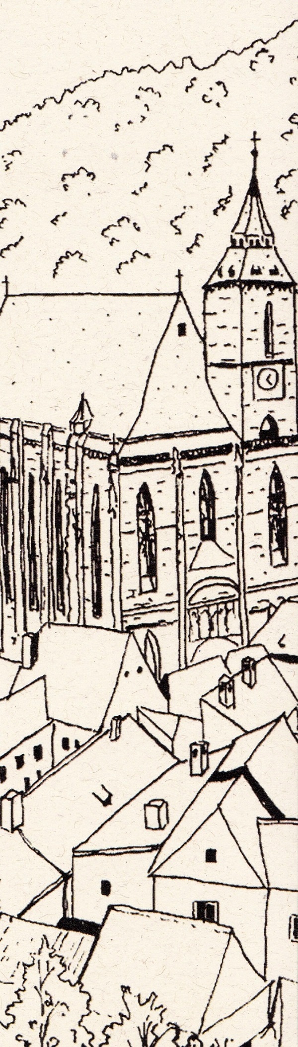 Semn de carte: Brasov. Piata Sfatului si Biserica Neagra. Alb-negru