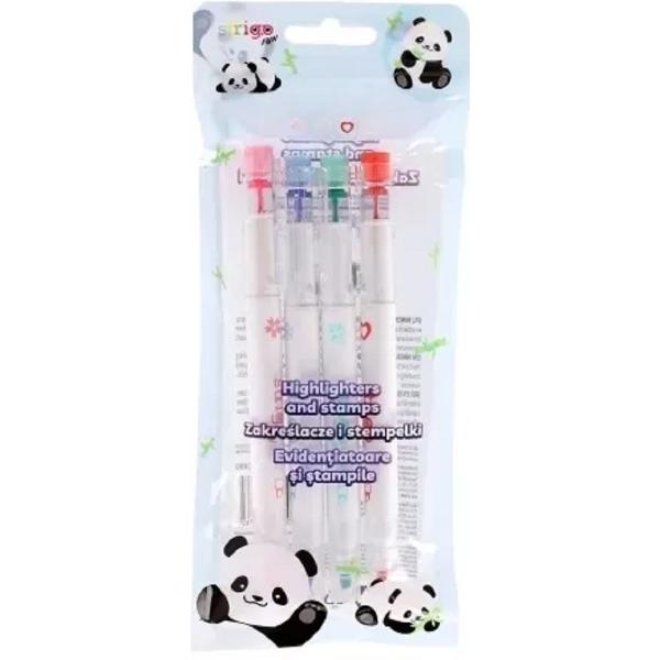 Set 4 evidentiatoare 2 in 1 cu stampila. Seria Panda