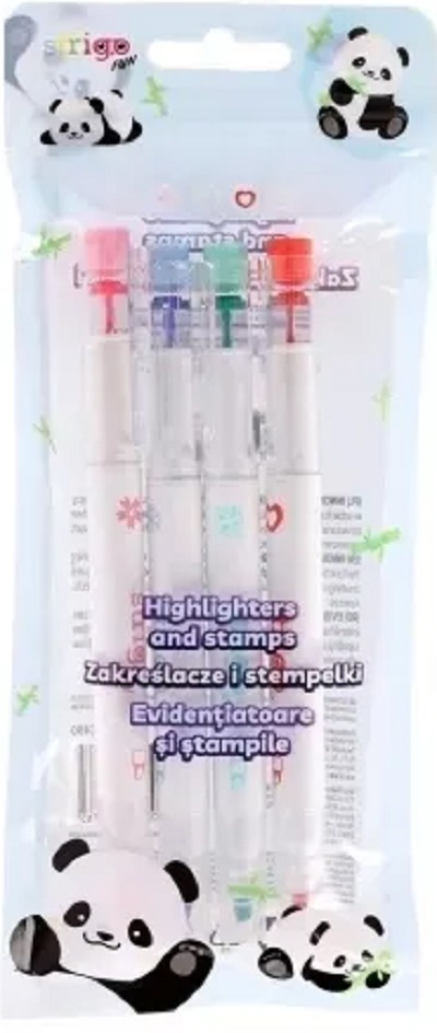 Set 4 evidentiatoare 2 in 1 cu stampila. Seria Panda