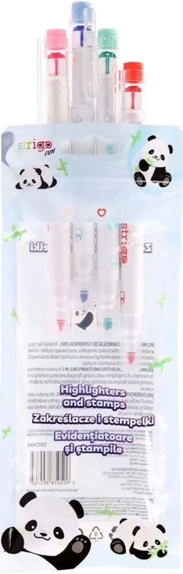 Set 4 evidentiatoare 2 in 1 cu stampila. Seria Panda