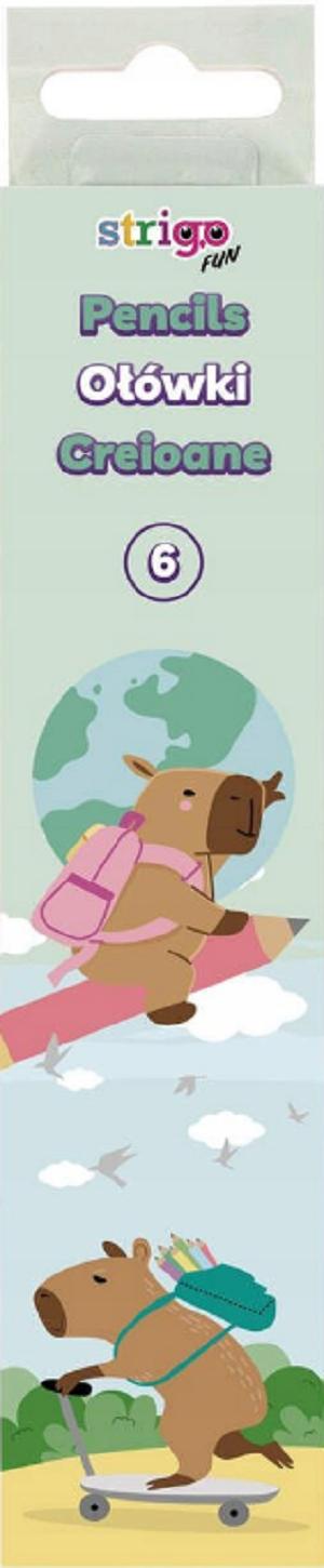 Set 6 creioane HB pastel cu guma de sters. Seria Capybara