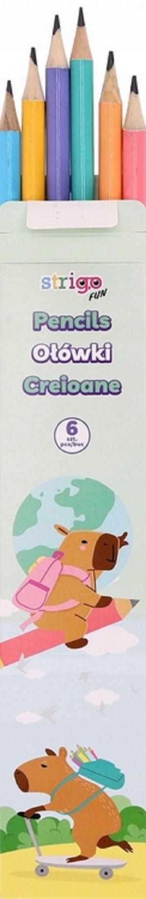 Set 6 creioane HB pastel cu guma de sters. Seria Capybara