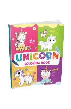 Coperta cărții 'Unicorn Coloring Book: Fun Unicorn Coloring Activity Book for Kids Includes Number Coloring, Dot-To-Dot, Tracing &'