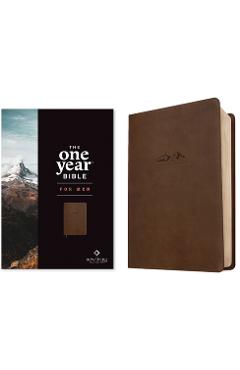 Coperta cărții 'NLT the One Year Bible for Men (Leatherlike, Rustic Brown Mountain) -'