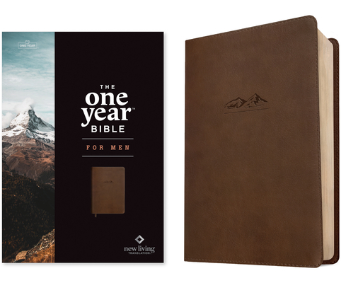 Coperta cărții 'NLT the One Year Bible for Men (Leatherlike, Rustic Brown Mountain) -'