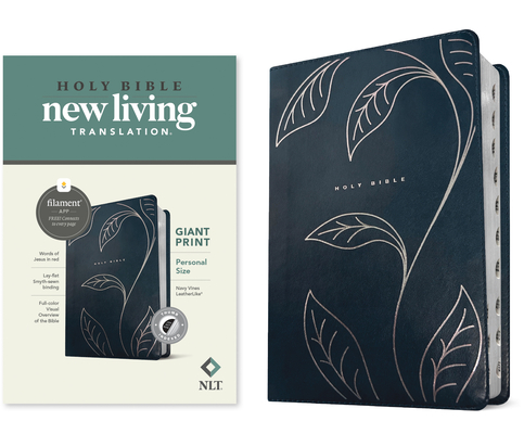 NLT Personal Size Giant Print Bible, Filament Enabled (Leatherlike, Navy Vines, Indexed, Red Letter) -