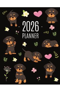Poza produsului Rottweiler Planner 2026: Organizer: January-December (12 Months) Cute Dog Year Scheduler with Pretty Pink Hearts - Pimpom Pretty Press