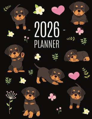 Rottweiler Planner 2026: Organizer: January-December (12 Months) Cute Dog Year Scheduler with Pretty Pink Hearts - Pimpom Pretty Press