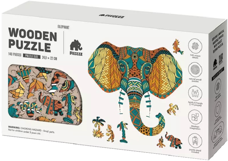 Puzzle 140 din lemn: Elefant