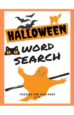 Coperta cărții 'Halloween Word Search: A Fun Word Finder Large Print Puzzle Book for Kids Ages 6-12 - Nouvel Art'