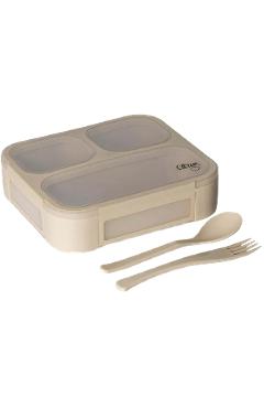 Poza produsului Caserola cu 3 compartimente, cu lingura si furculita: Bej