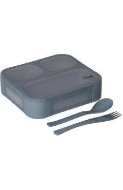 Poza produsului Caserola cu 3 compartimente, cu lingura si furculita: Albastra