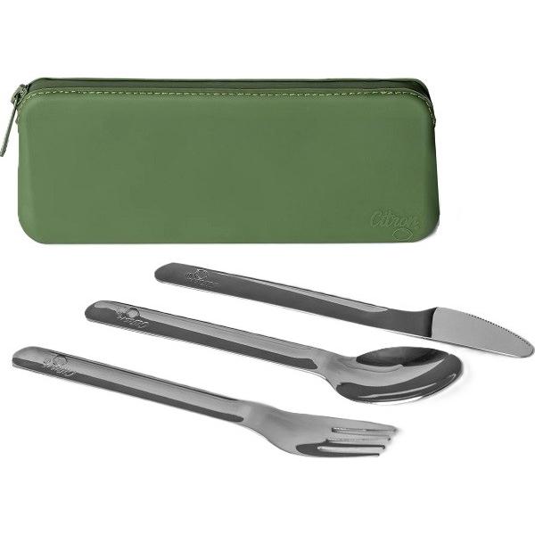 Set tacamuri otel inoxidabil. Green Pouch