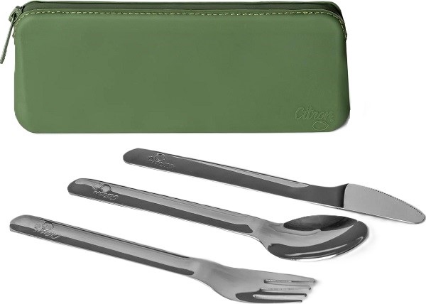 Set tacamuri otel inoxidabil. Green Pouch
