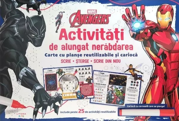 Activitati de alungat nerabdarea. Carte cu planse reutilizabile si carioca. Marvel. Avengers
