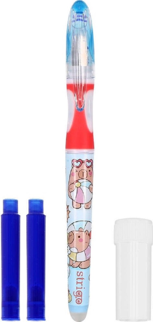 Set stilou cerneala cu stergere + 2 rezerve + dispozitiv curatare. Capybara roz