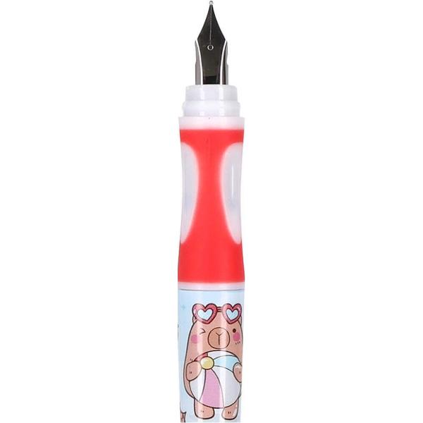 Set stilou cerneala cu stergere + 2 rezerve + dispozitiv curatare. Capybara roz