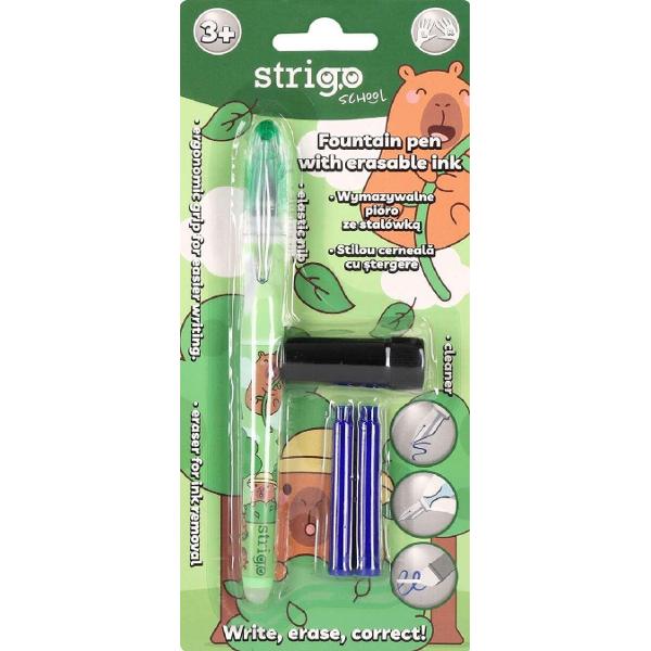 Set stilou cerneala cu stergere + 2 rezerve + dispozitiv curatare. Capybara verde