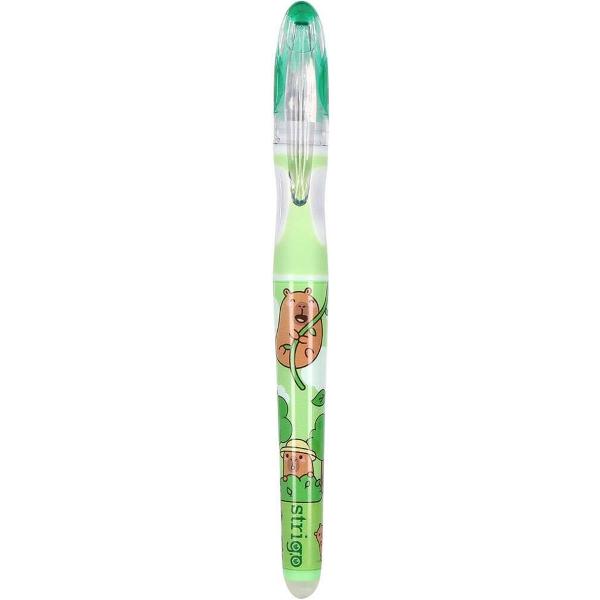 Set stilou cerneala cu stergere + 2 rezerve + dispozitiv curatare. Capybara verde