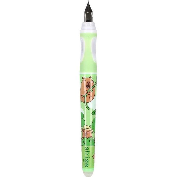Set stilou cerneala cu stergere + 2 rezerve + dispozitiv curatare. Capybara verde
