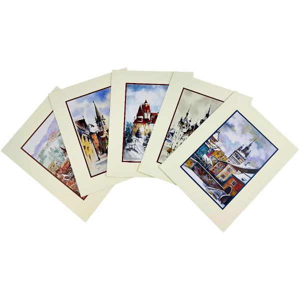 Set 5: Suvenir din Transilvania. Reproduceri pe carton cu monumente din Romania