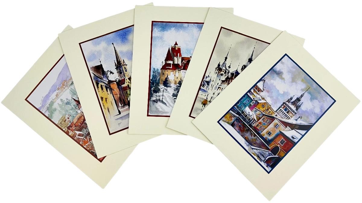 Set 5: Suvenir din Transilvania. Reproduceri pe carton cu monumente din Romania