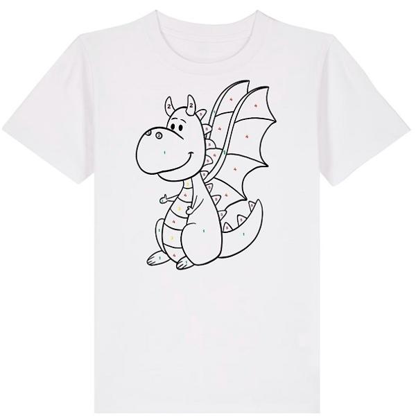 Set creativ: Tricou alb copii. Marimea XS Model: Dragon + Carioci