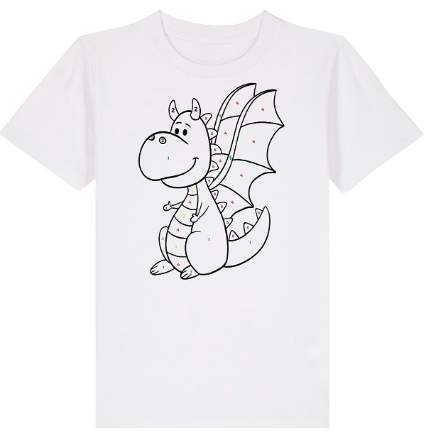Set creativ: Tricou alb copii. Marimea XS Model: Dragon + Carioci