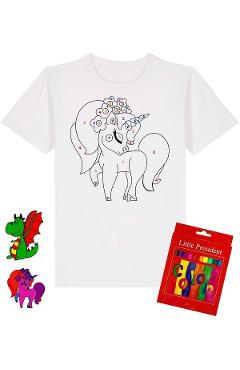 Imaginea produsului 'Set creativ: Tricou alb copii. Marimea M Model: Unicorn + Carioci'
