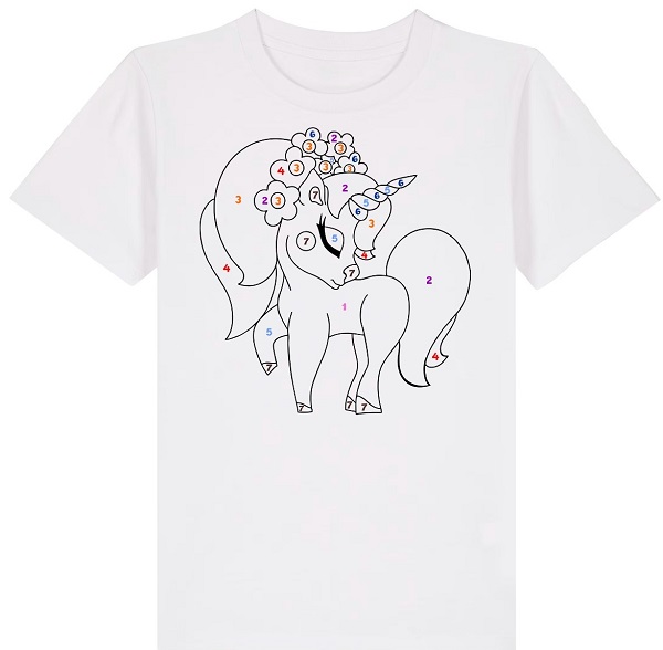 Set creativ: Tricou alb copii. Marimea M Model: Unicorn + Carioci	