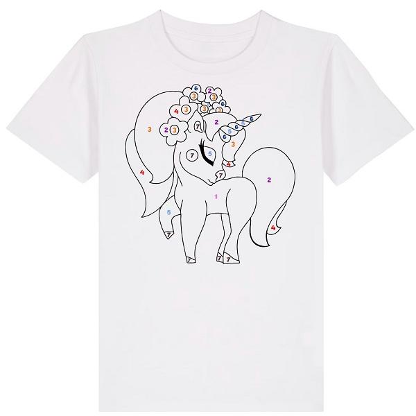 Set creativ: Tricou alb copii. Marimea L Model: Unicorn + Carioci