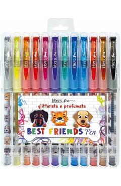 Imaginea produsului 'Set 12 pixuri cu sclipici parfumat: Best Friends'