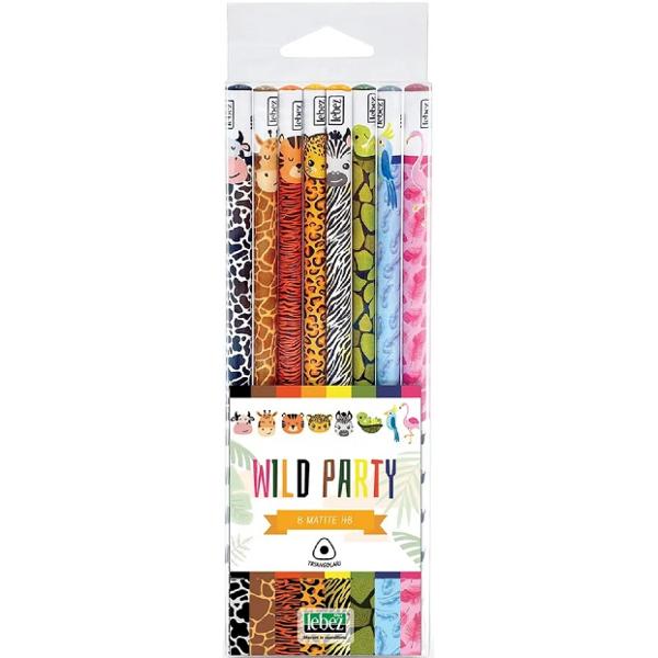 Set 8 creioane grafice cu pattern animale. Wild Party