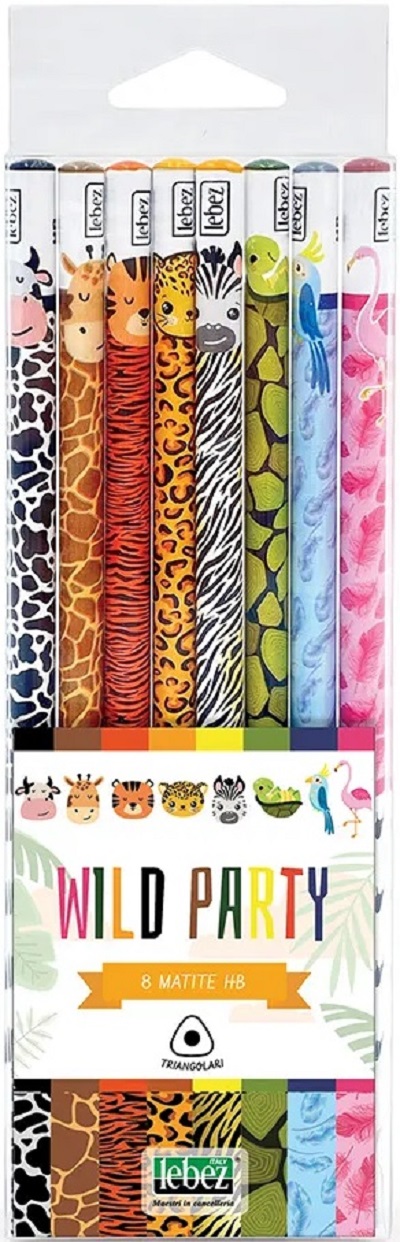 Set 8 creioane grafice cu pattern animale. Wild Party
