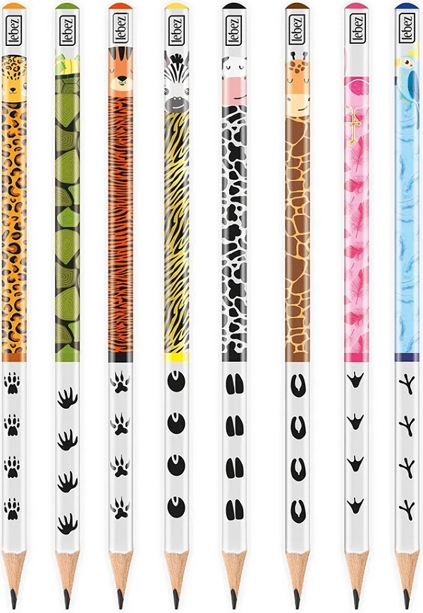 Set 8 creioane grafice cu pattern animale. Wild Party