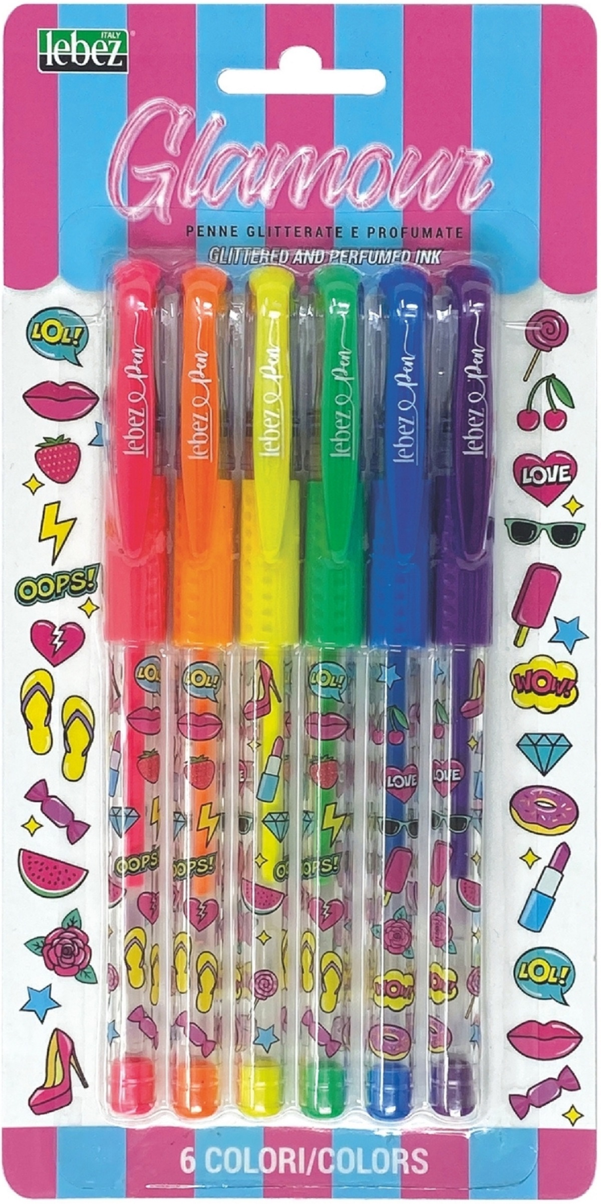 Set 6 pixuri cu sclipici parfumat: Glamour