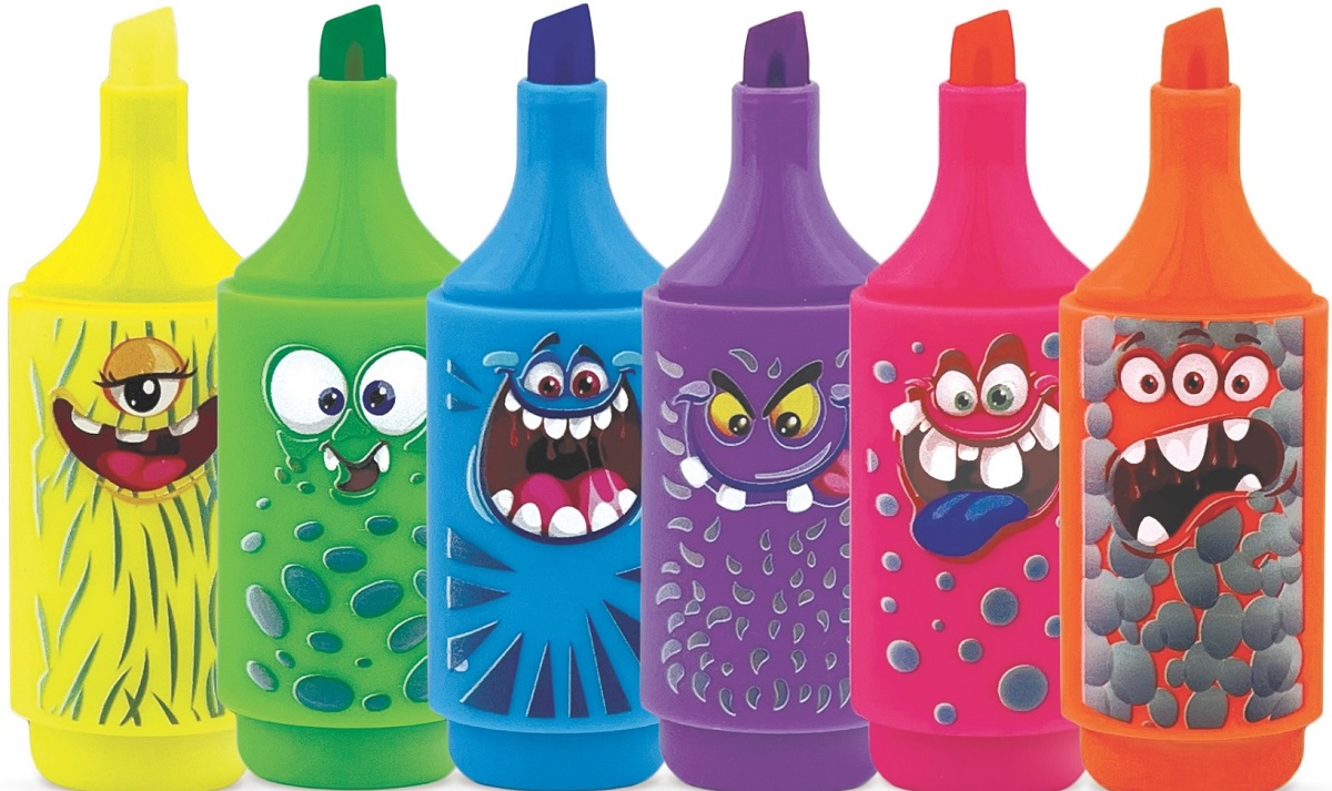 Set 6 marker evidentiator culori neon: Monsters
