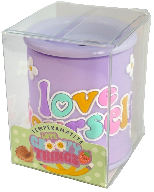 Ascutitoare mov cu 2 gauri si container cu detalii tridimensionale