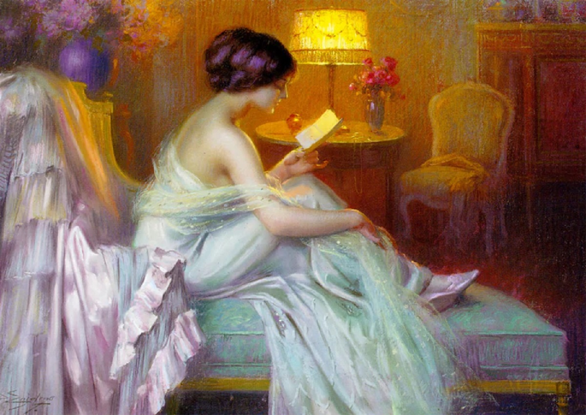 Puzzle 1000: Reading at Lamp Light. Delphin Enjolras