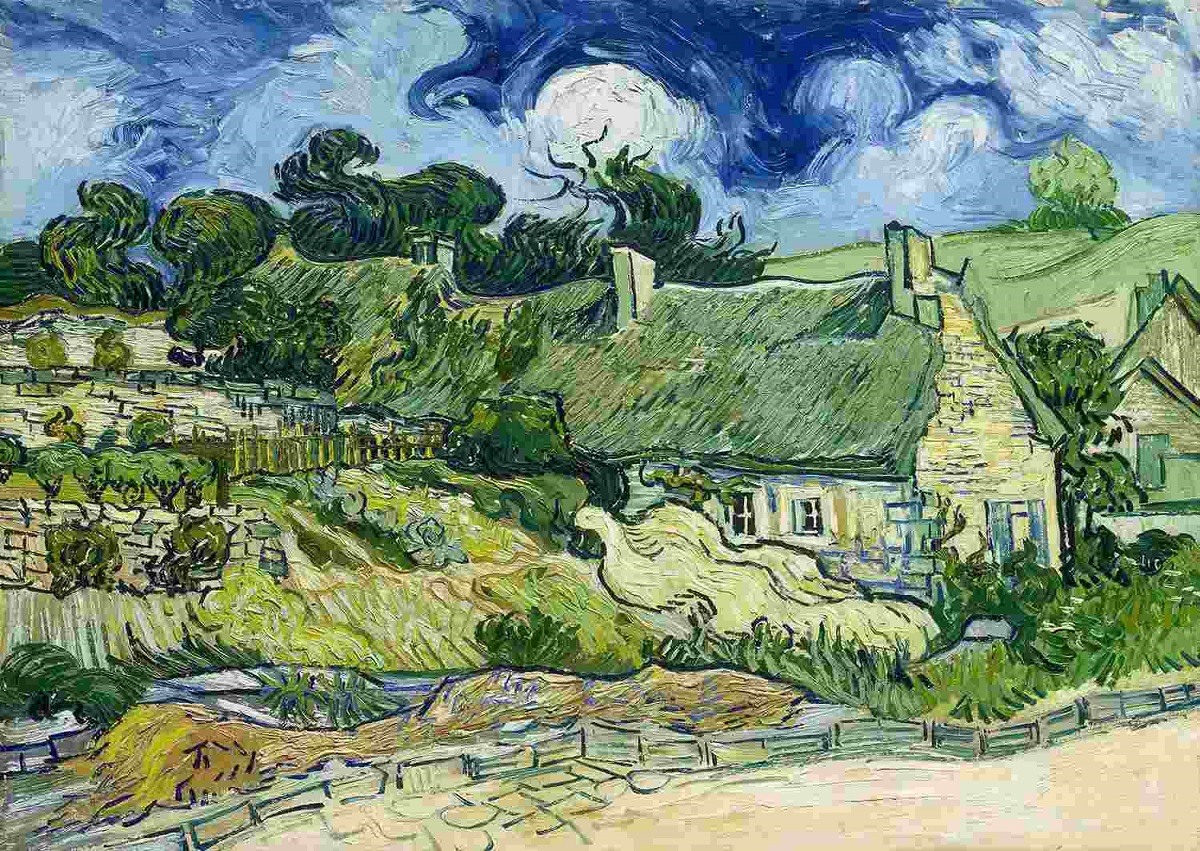 Puzzle 1000: Thatched Cottages at Cordeville. Vincent Van Gogh